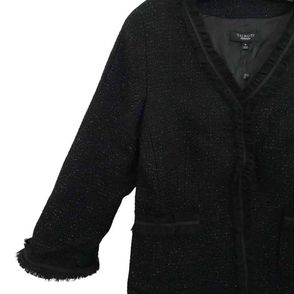 Talbots Grace Fit Wool Blend Snap Front Jacket 10 Shimmer 3/4 Quarter Sleeve NEW - Picture 10 of 15